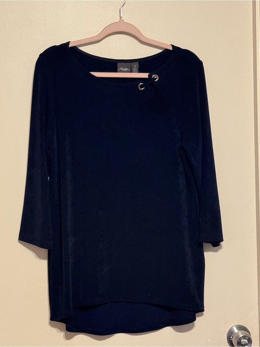 Travelers by Chico Black Slinky Top. Wrinkle Resistant Scoop Boat Neck 3/4Sleeve